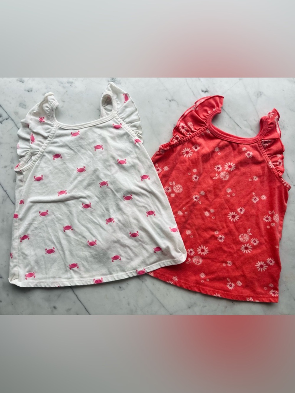 Carters Set of 2 Toddler Flutter Sleeve Tanks – Orange Flowers and Ivory Crab 5T